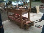 Sled moves benches easily in position on the veranda